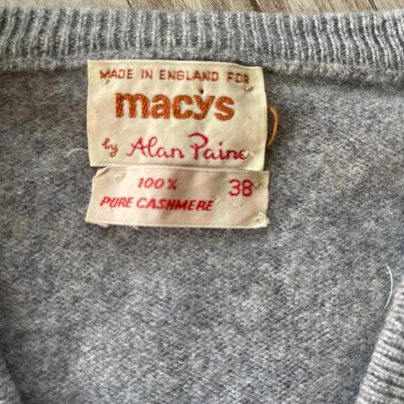 Vintage Alan Paine Women 100% Cashmere Sweater Sz 38 Argyle V-Neck Grey Englandd - Picture 3 of 9